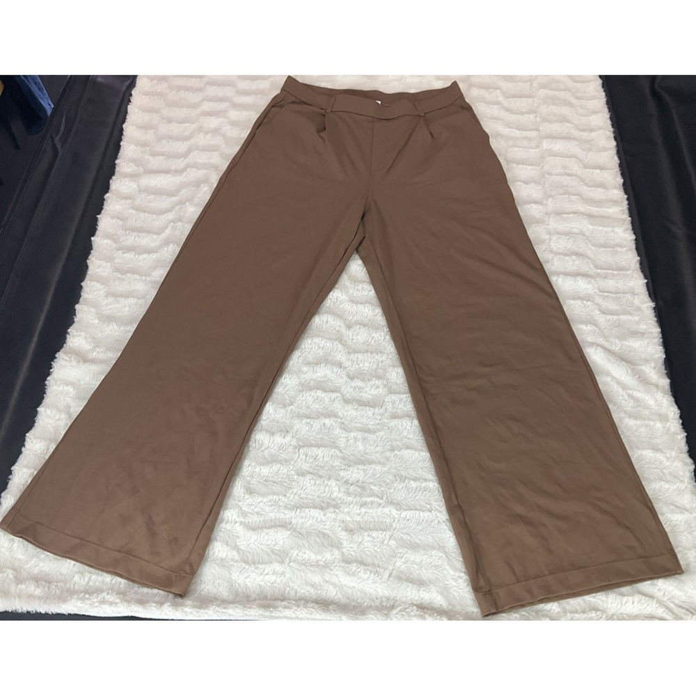 Hazara Women's Large Brown High Waisted Pleated Barrel Leg Work Pants Office